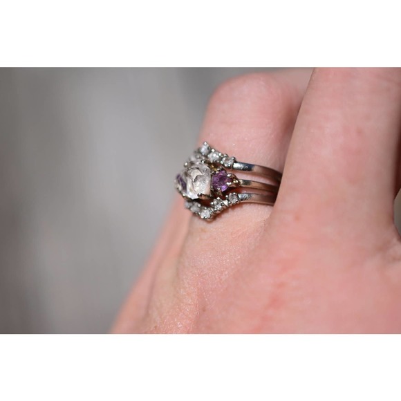 Amethyst engagement ring set, raw diamond ring, raw stone ring, alternat… - Picture 3 of 5